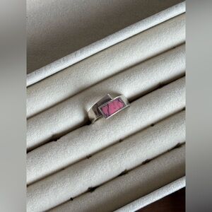 Sterling Silver Ring with Pink Stone Inlay